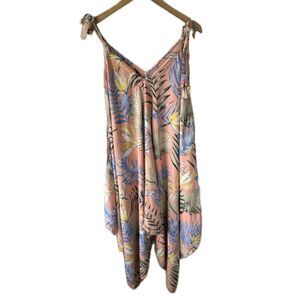 Palmwave Hawaii Tropical Leaves Adjustable Self Tie Straps Handkerchief Dress